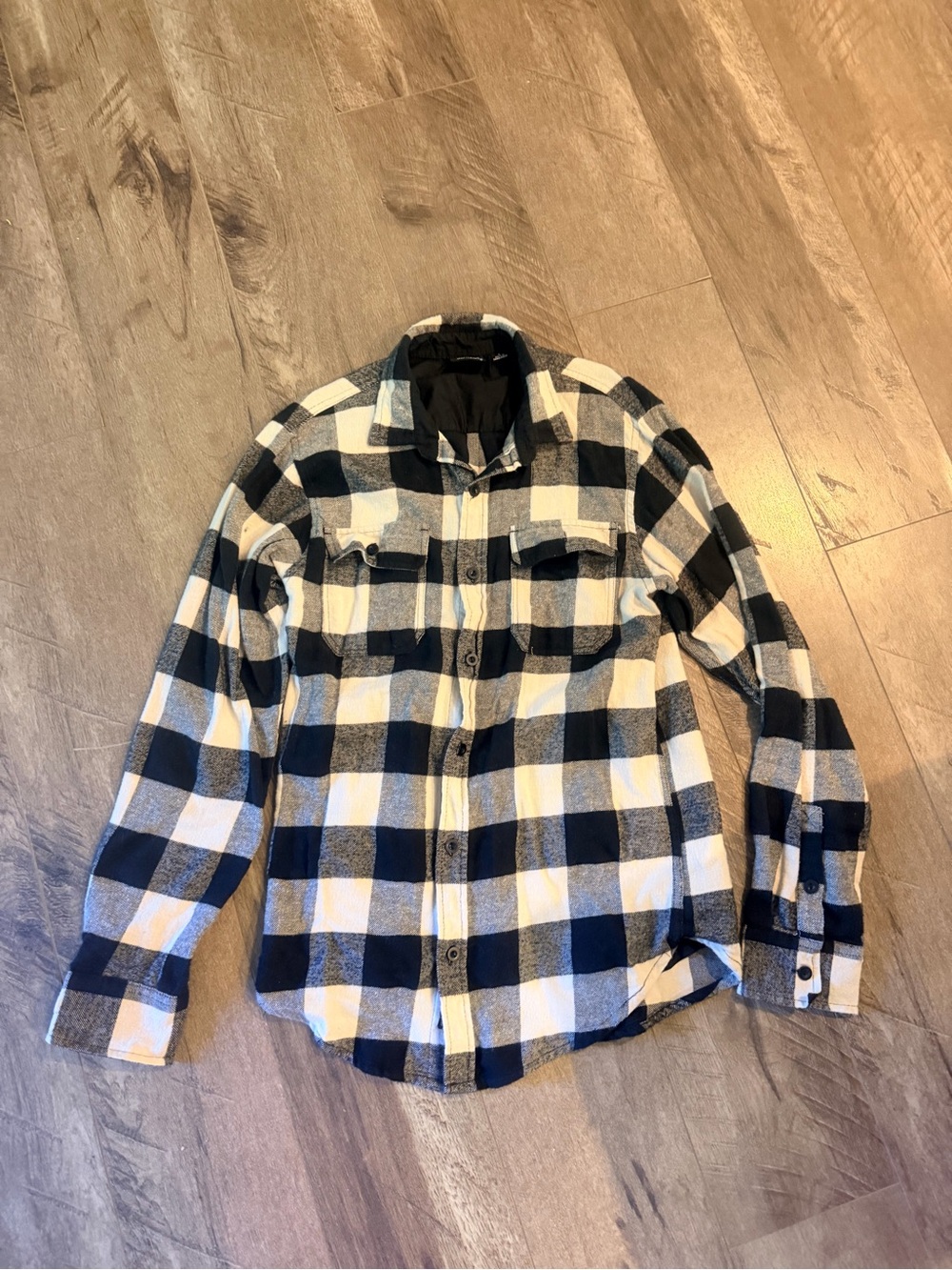 Men's Black and Off White Buffalo Check Flannel Shirt